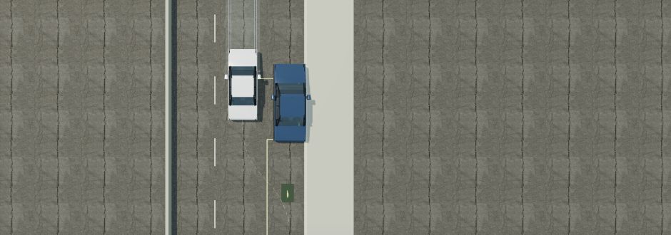 Geometry view of the white player car alongside a parallel parking space