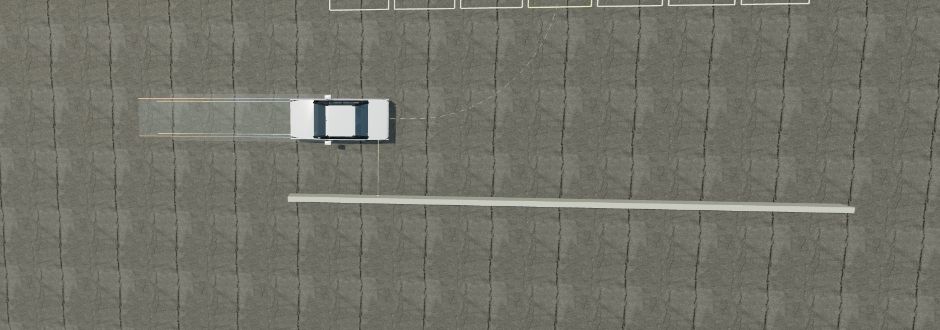 Geometry view of the white player car approaching a marked parking bay